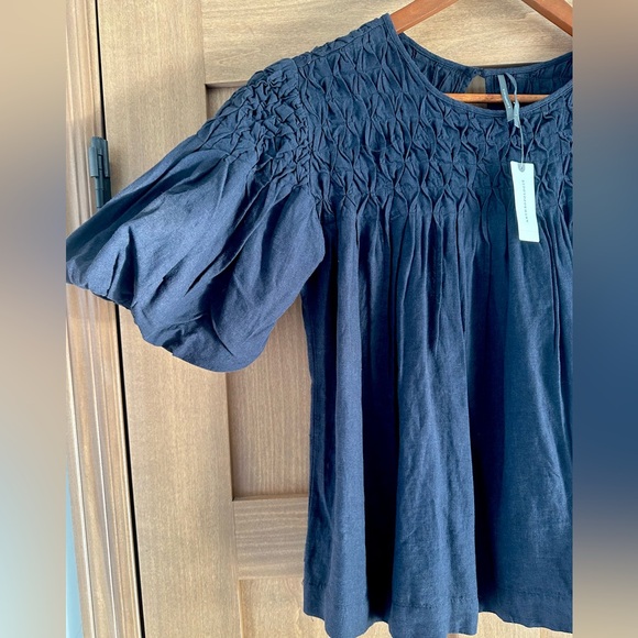 NWT Anthropologie The Liza Puff-Sleeve Smocked Linen Top - Picture 3 of 11
